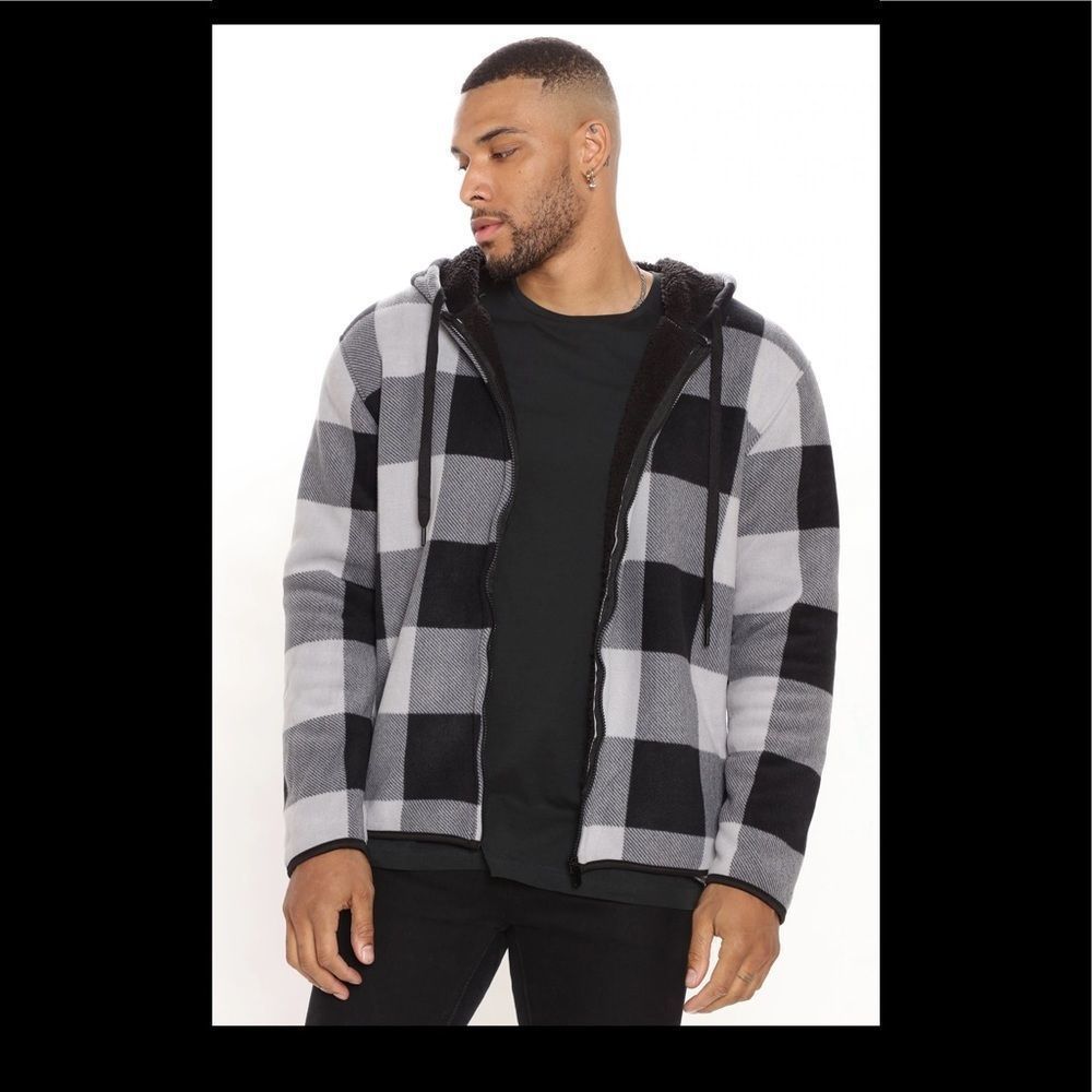 FASHION Nova Sherpa Fleece Zip Hoodie- Men’s XXL Black/White